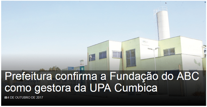 Prefeitura confirma a Fundação do ABC como gestora da UPA Cumbica.