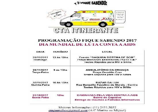 Guarulhos inicia a campanha Fique Sabendo – testagem de HIV e sífilis neste sábado