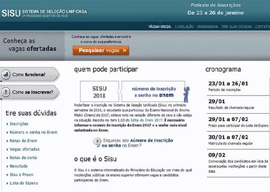 Sisu 2018 abre inscrições à 0h desta terça-feira