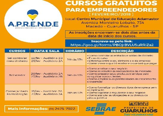 Prefeitura oferece cursos gratuitos para empreendedores