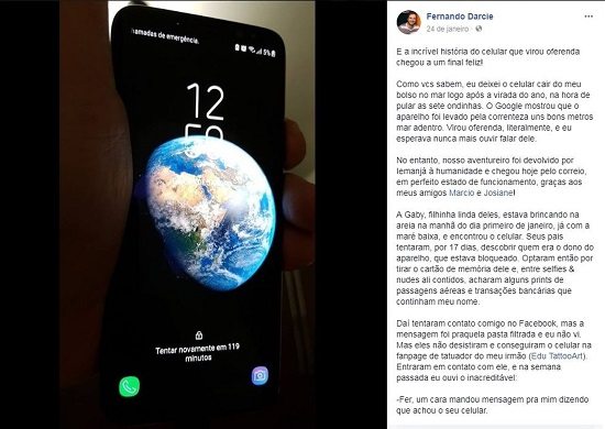 Celular perdido no mar é achado por criança e devolvido ao dono