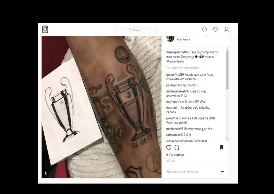 Gravou na pele! Neymar faz tatuagem de título que ganhou com o Barcelona