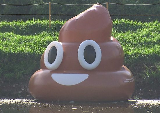 Manifestantes colocam bonecos infláveis de cocô no Rio Pinheiros