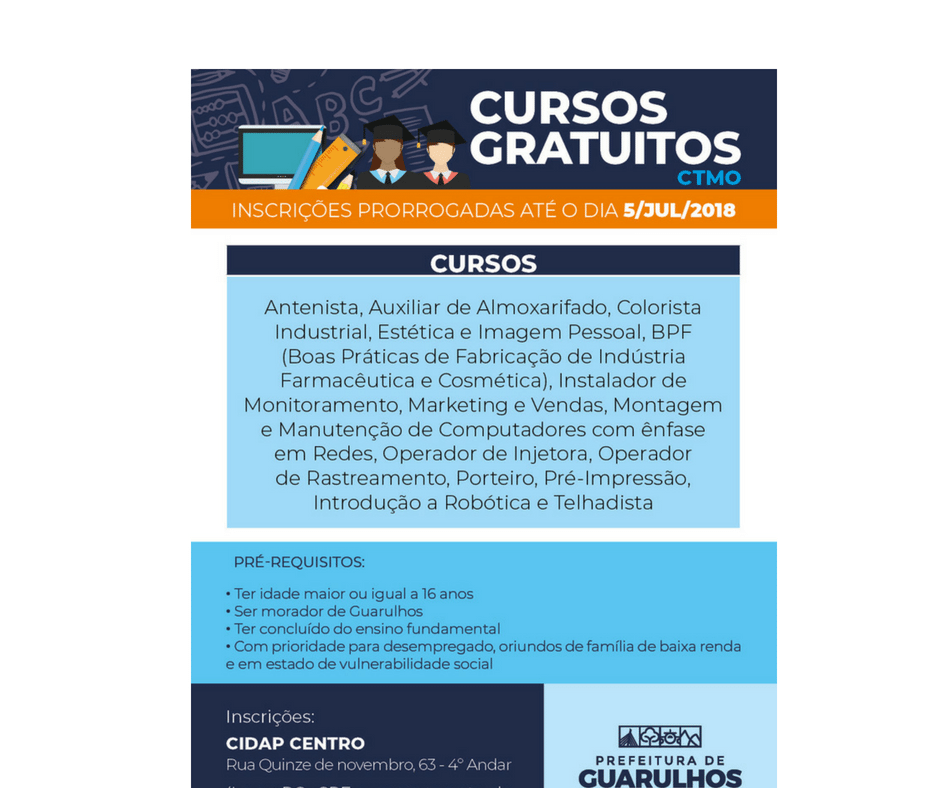 Inscrições para os cursos do profissionalizantes são prorrogadas
