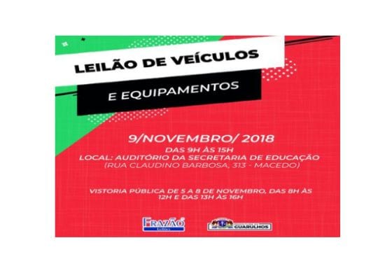 Leilão de veículos e equipamentos da Prefeitura será no próximo dia 9