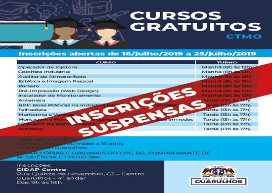 Inscrições para diversos cursos do CTMO são suspensas
