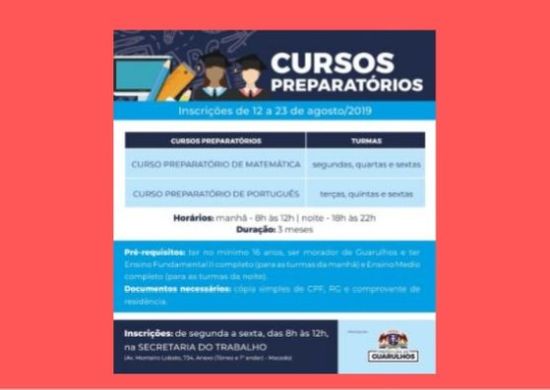 Guarulhos recebe inscrições para cursos preparatórios de português e matemática