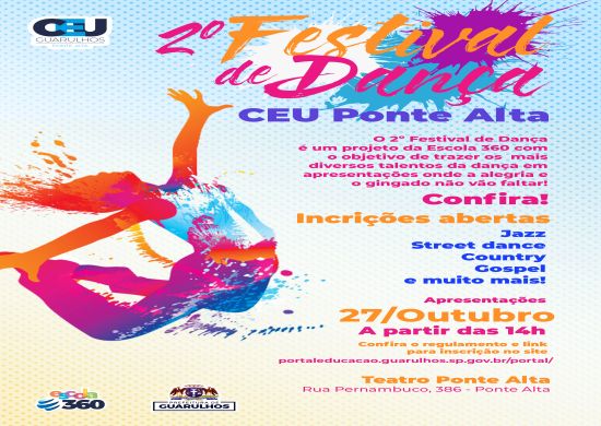 Inscrições abertas para o 2º Festival de Dança no CEU Ponte Alta