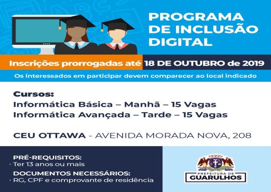 Prefeitura prorroga inscrições do Programa de Inclusão Digital no Jd.Ottawa