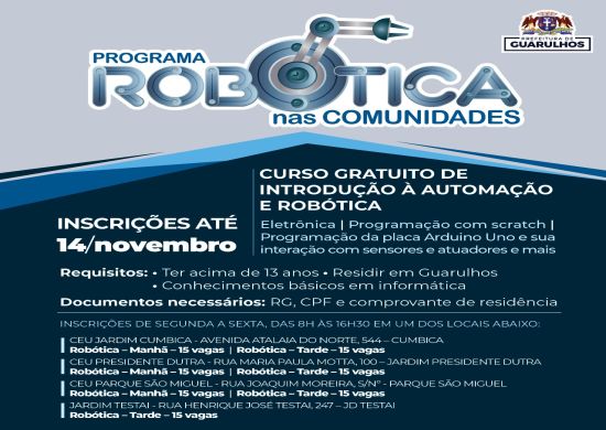 Programa Robótica nas Comunidades recebe inscrições até o dia 14