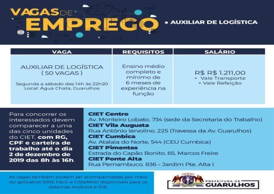 Ciet recebe inscrições para vagas de motorista de caminhão e auxiliar de logística