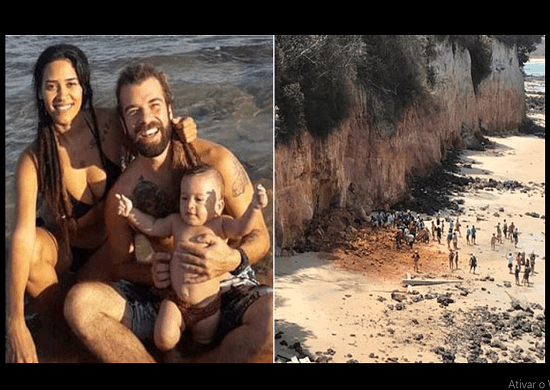 Desmoronamento de falésia mata casal e criança em praia de Pipa