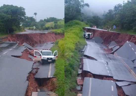 Cratera se abre em rodovia enquanto ambulância passava