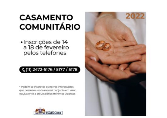 Inscrições para o Casamento Comunitário 2022 serão abertas na segunda-feira