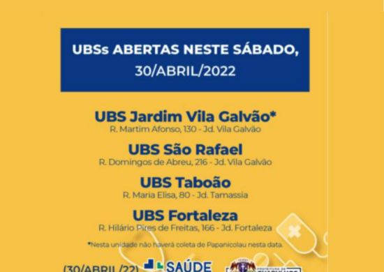 Guarulhos terá quatro UBS abertas pelo programa Saúde Agora neste sábado(30)