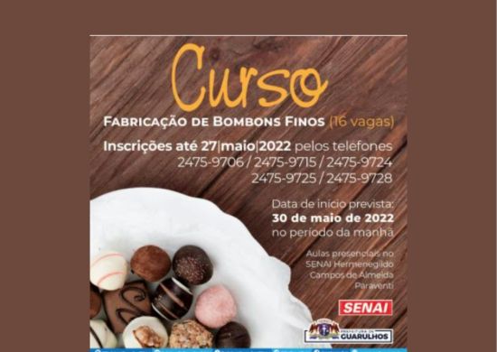 Curso de fabricação de bombons finos tem 16 vagas abertas