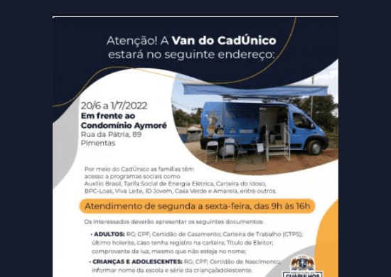 Van do CadÚnico inicia nesta segunda-feira atendimento no Pimentas