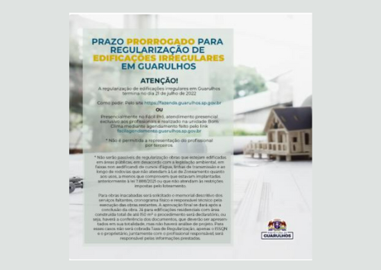Prazo para a regularização de edificações em Guarulhos termina em 21 de julho