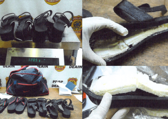 PF apreende cocaína dentro de sandálias, cinta elástica e fundo falso de bolsa em Guarulhos