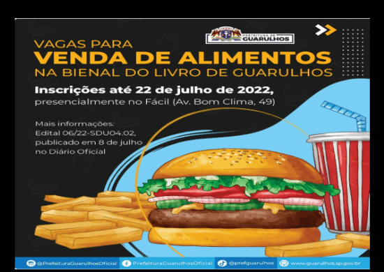 Inscrições para a venda de alimentos na Bienal do Livro de Guarulhos terminam nesta sexta-feira