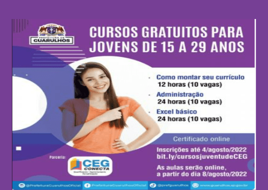 Prefeitura oferece três cursos pela internet para jovens entre 15 e 29 anos