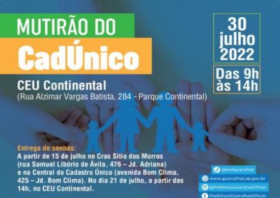 Próximo mutirão do CadÚnico acontecerá no CEU Continental em 30 de julho