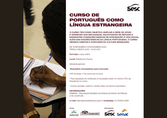 Guarulhos abre nova turma do curso de português para migrantes e refugiados