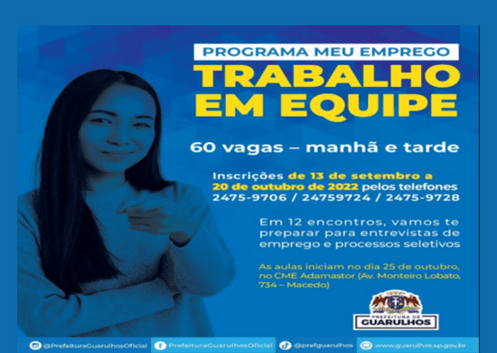 Prefeitura abre 60 vagas no programa Trabalho em Equipe