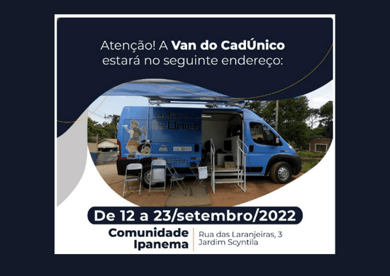 Van do CadÚnico chega à Comunidade Ipanema na segunda-feira