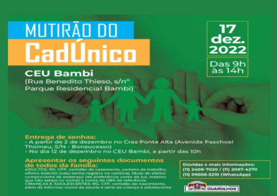 Último mutirão do CadÚnico do ano acontece no CEU Bambi no dia 17