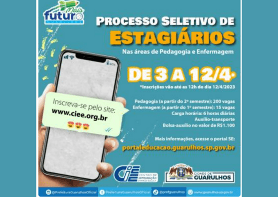 Prefeitura de Guarulhos abre processo seletivo com 215 vagas de estágio em pedagogia e enfermagem