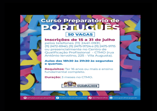Curso preparatório de português tem 50 vagas abertas em Guarulhos