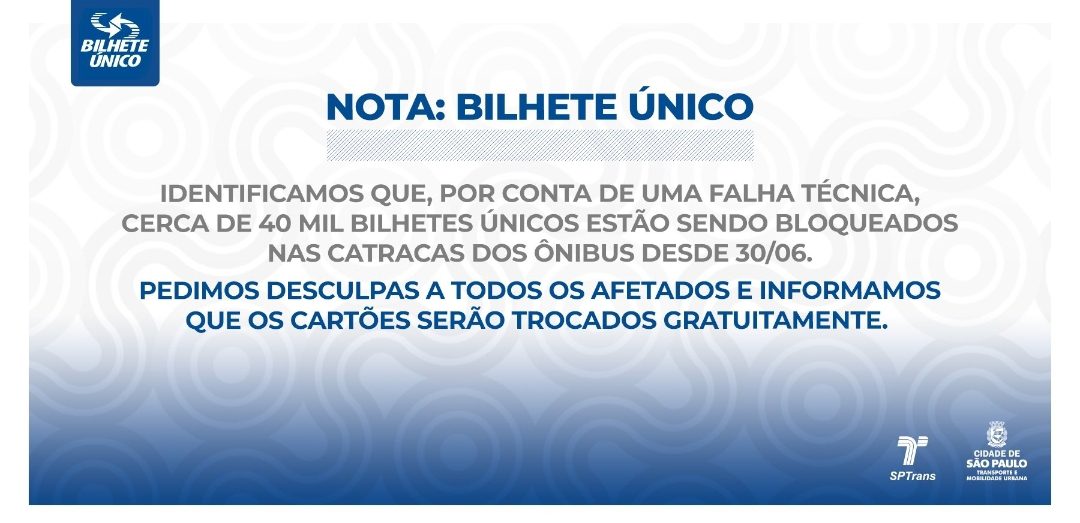 Falha bloqueia indevidamente 40.000 cartões do Bilhete Único