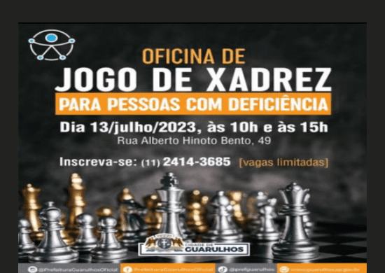 Oficina sobre jogo de xadrez tem inscrições abertas para pessoas com deficiência