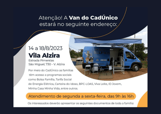 Vila Alzira recebe a Van do CadÚnico entre 14 e 18 de agosto