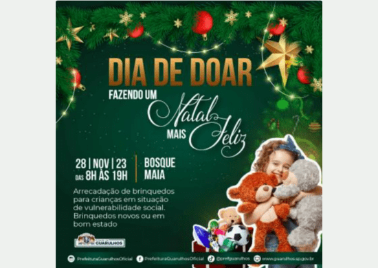 Dia de Doar convida a população para ações solidárias de Natal na próxima terça-feira no Bosque Maia