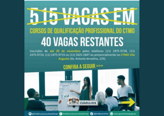 Cursos profissionalizantes gratuitos da Prefeitura ainda têm 40 vagas disponíveis
