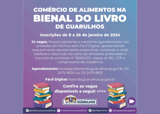 Inscrições para o comércio de alimentos na Bienal do Livro de Guarulhos estão abertas até 26 de janeiro