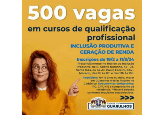 Guarulhos abre mais de 900 vagas em cursos profissionalizantes gratuitos nesta segunda-feira