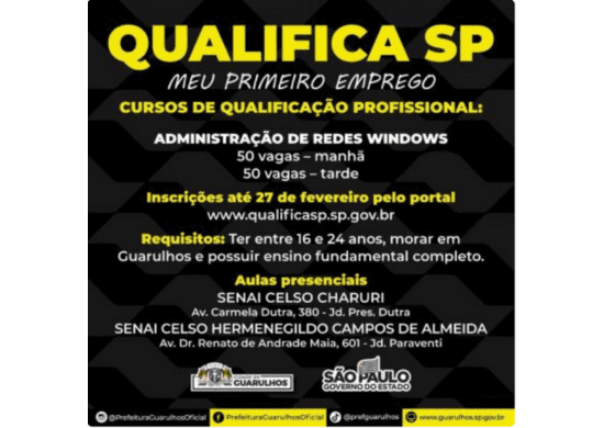 Curso gratuito de administração de redes Windows tem 100 vagas abertas em Guarulhos