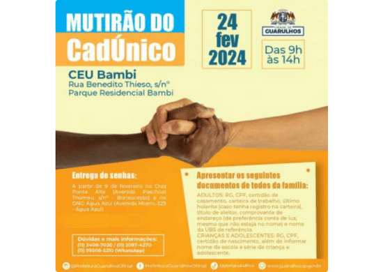 Mutirão do CadÚnico deste sábado ainda tem senhas disponíveis no Cras Ponte Alta e ONG Água Azul