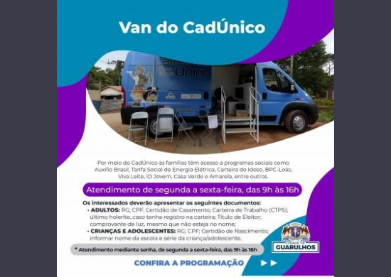 Van do CadÚnico atenderá Jardim Vermelhão, Soberana e Cabuçu em julho