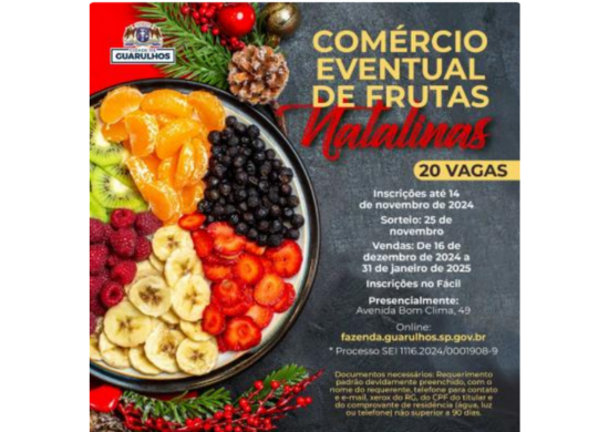 Prefeitura recebe inscrições para o comércio eventual de frutas natalinas até 14 de novembro