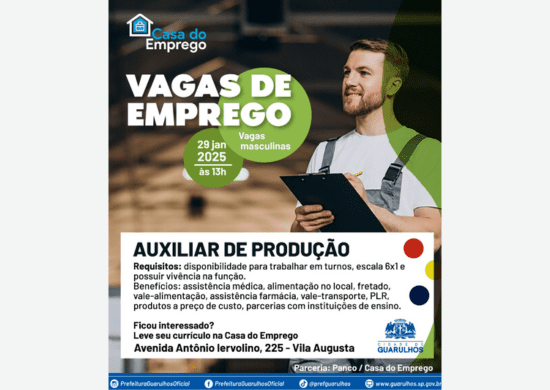 Casa do Emprego realiza seleção para 60 vagas de auxiliar de produção