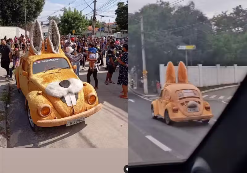 🐰🚗 “Fusca Coelho”: o carro mais fofo do Brasil vira atração nas ruas e faz sucesso por onde passa!